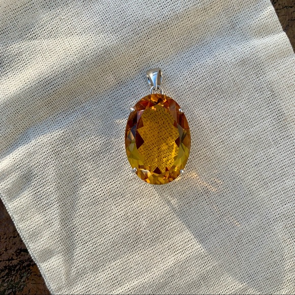 Handmade Jewelry - Gorgeous Citrine Gemstone Oval Pendant in Sterling Silver (RARE)